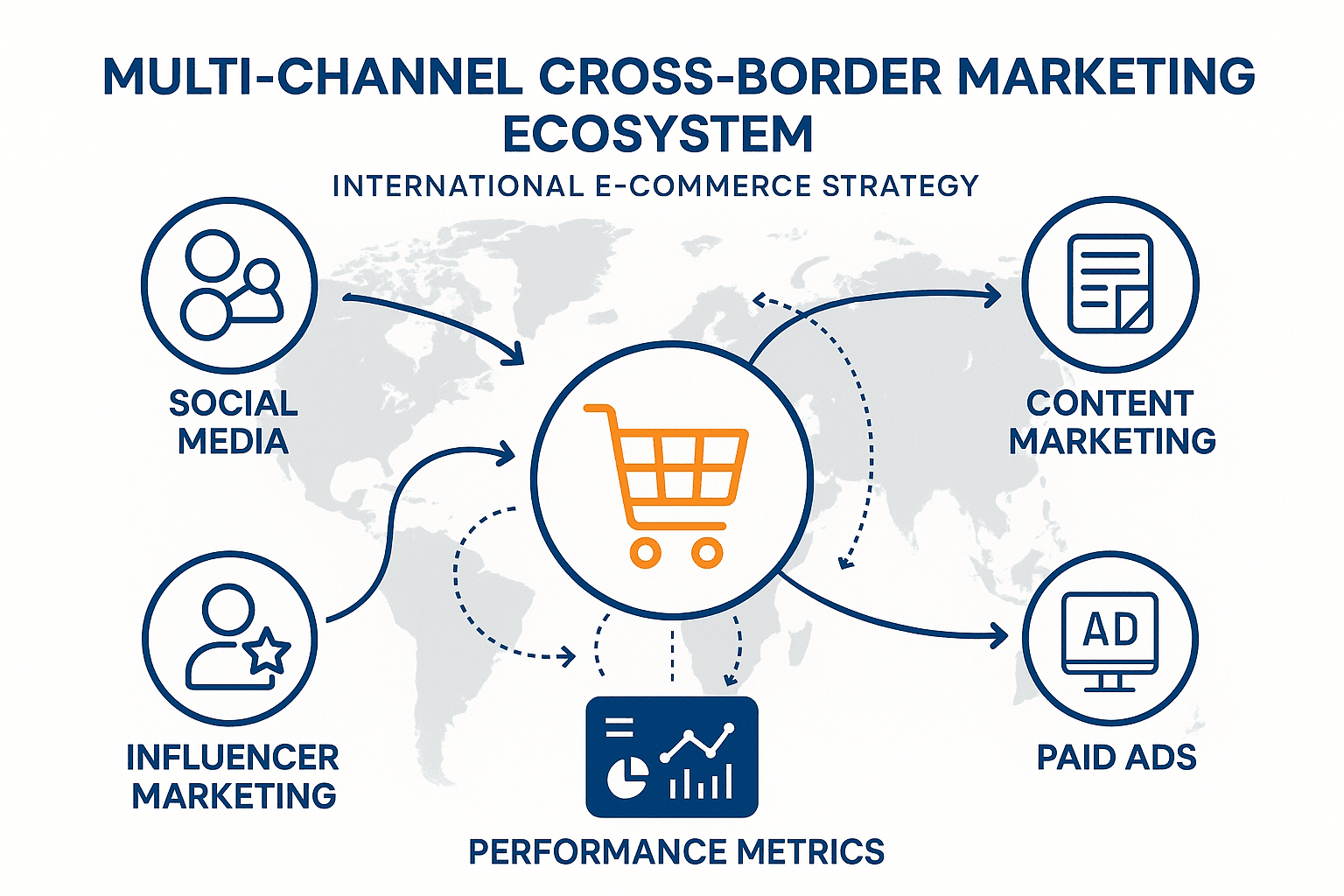 跨境电商多渠道营销策略示意图